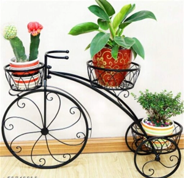 Bicycle Rack Design Iron Planter Stand For Indoor &Outdoor Pot Holder - Free Size, Black, Iron, Pack of 1